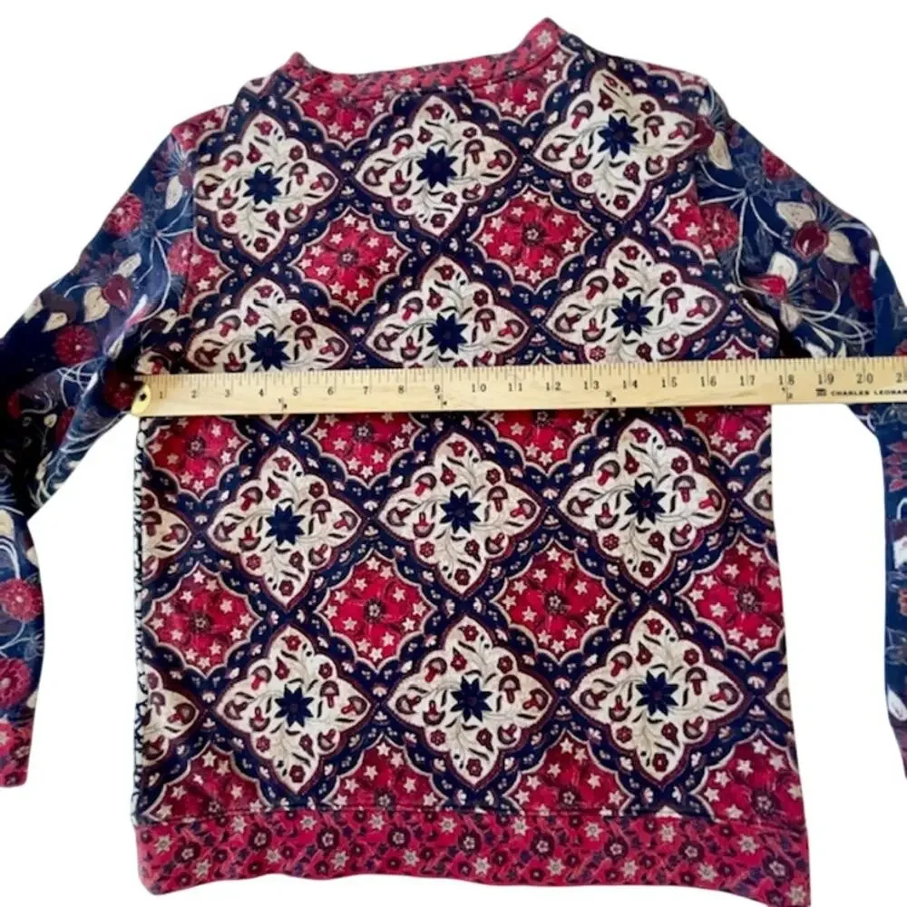 Tory Burch Mixed Print Sweatshirt Small Boho Medallion French Terry Top